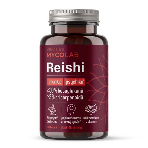 Allnature MYCOLAB Reishi 30% betaglukanů, 2 % triterpenoidů  90 cps.