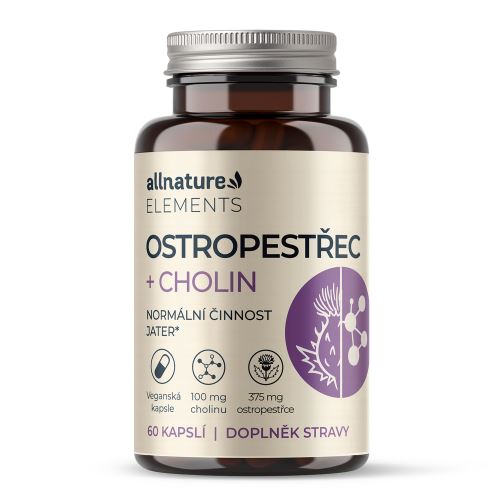 Allnature Elements Ostropestřec 375 mg + Cholin 100 mg, 60 cps.