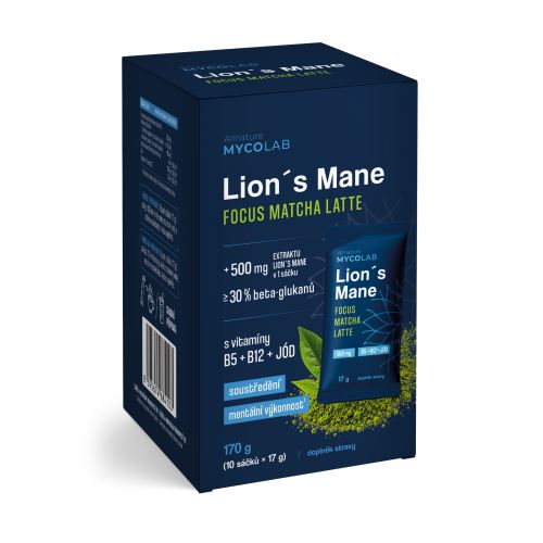Allnature MYCOLAB Lion’s mane Focus Matcha Latte s vitaminy B5, B12 a jódem 10 x 17 g