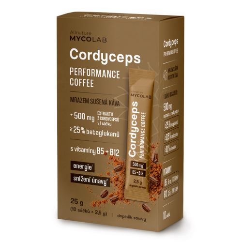 Allnature MYCOLAB Cordyceps Performance Coffee s vitaminy B5 a B12 10 x 2,5 g (1)
