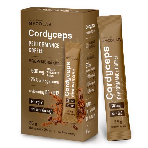 Allnature MYCOLAB Cordyceps Performance Coffee s vitaminy B5 a B12 10 x 2,5 g (3)