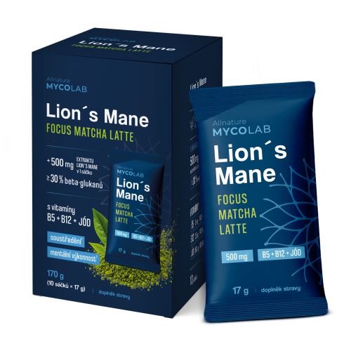 Allnature MYCOLAB Lion’s mane Focus Matcha Latte s vitaminy B5, B12 a jódem 10 x 17 g (2)