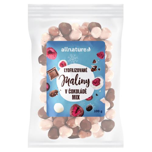 Allnature Freeze-dried raspberries Mix in milk, bitter and white chocolate 100 g